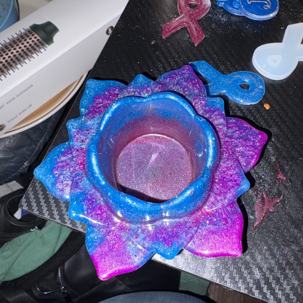 Blue and Pink Glitter Resin Flower candle holder
